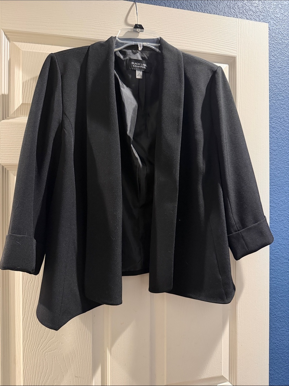 Black Label by Evan Picone Open-Front Draped Lined Jacket 3/4 Sleeves Size 12